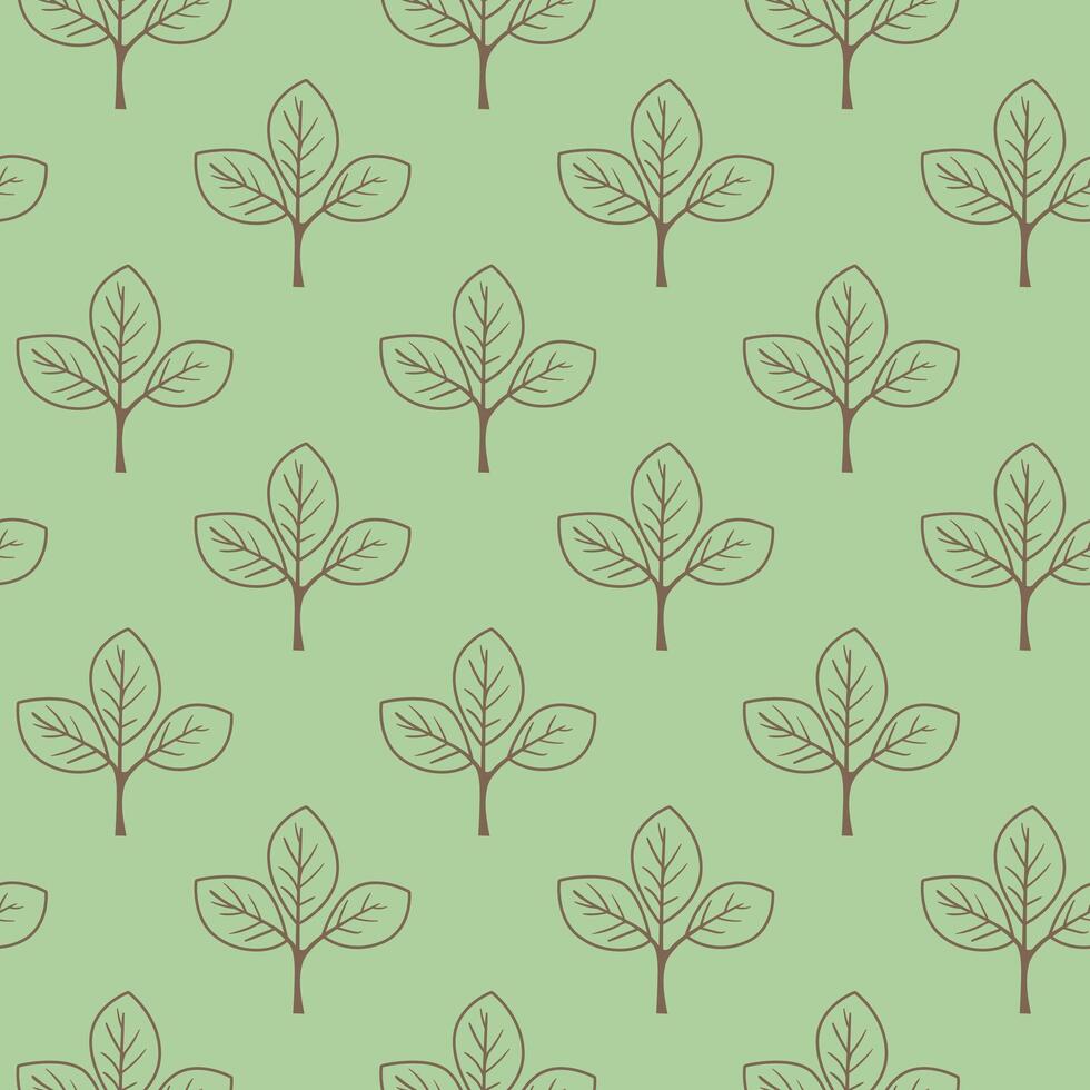Elegant seamless pattern of stylized leaves on a soft green background. Perfect for textile prints, wallpaper, or packaging design. Evokes feelings of nature, growth, and serenity. vector