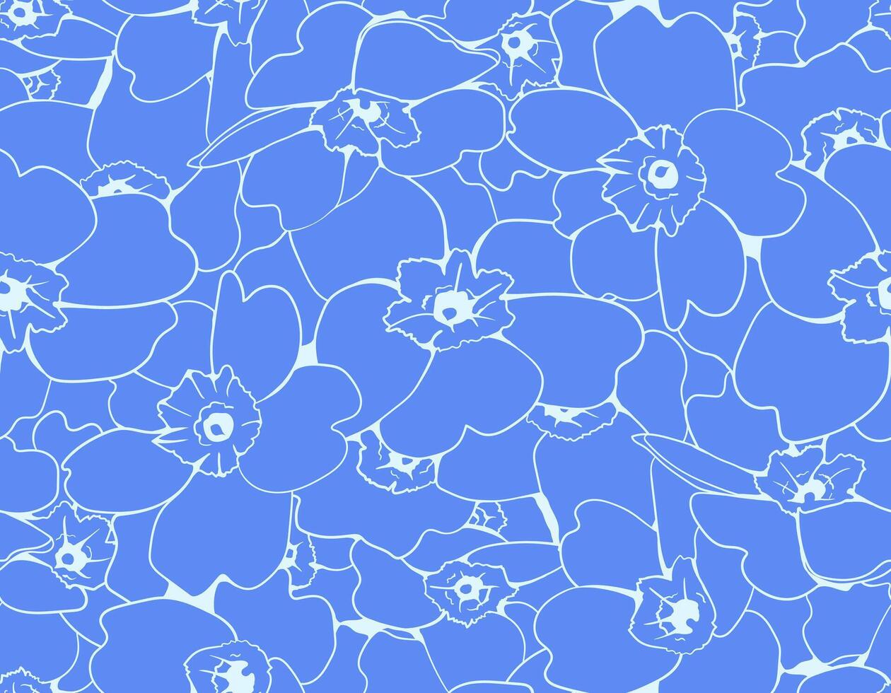 Vibrant blue floral pattern. Stylish, seamless design featuring stylized flowers. Perfect for textiles, wallpaper, or website backgrounds. Evokes feelings of serenity and spring. vector