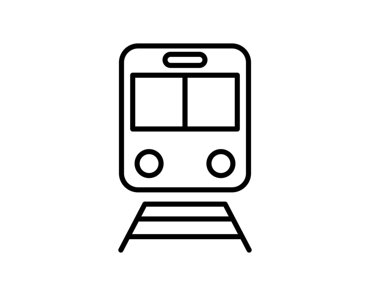 Clean line art icon of a train on tracks. Perfect for transportation, travel, public transit, or app design. Simple, modern style ensures versatility. Ideal for websites, brochures, and infographics. vector