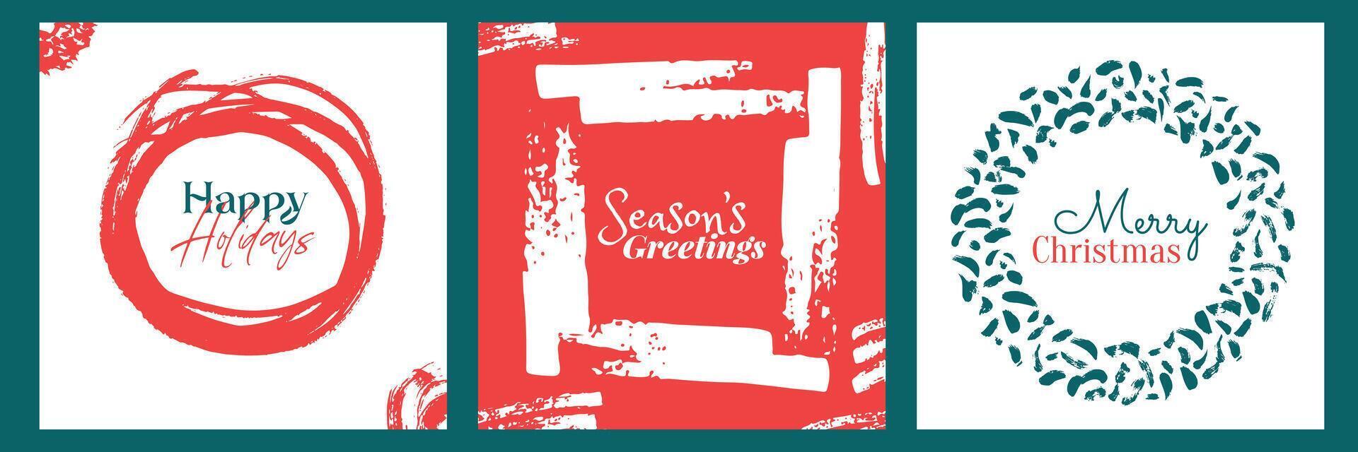 Modern garlands with textures resembling brush strokes and marker or pencil lines. Christmas square visuals for modern businesses to greet their audience. vector