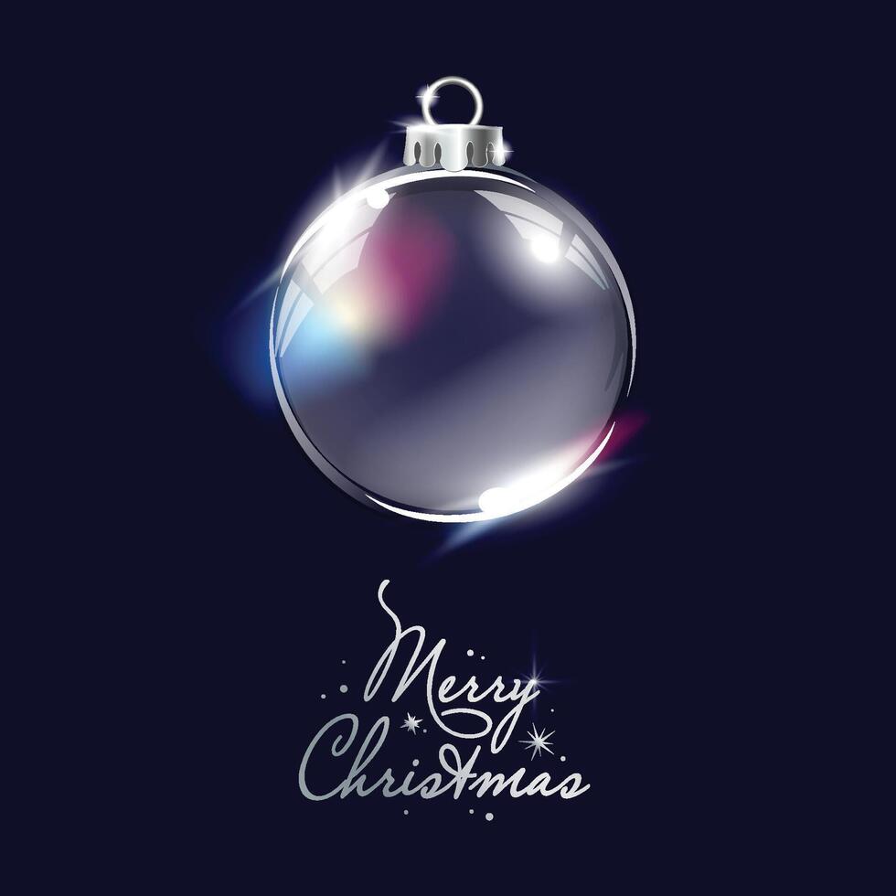 Merry Christmas square visual with a crystal ball or globe and beautiful festive text on dark blue background. vector