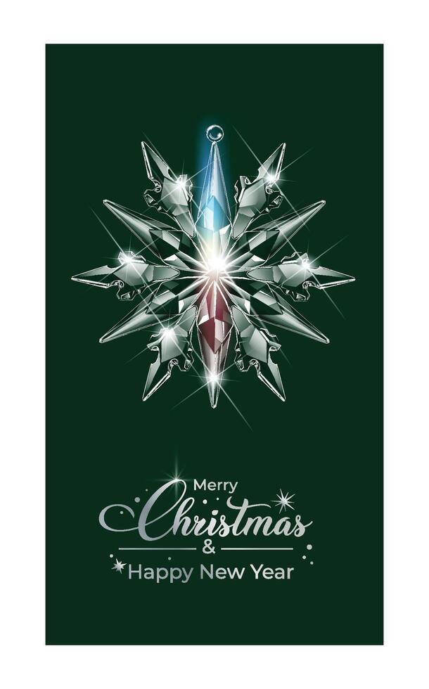 Simple Xmas story or reel design with typography and shiny crystal ball as detailed glass snowflake. Trendy shiny illustration for social media stories. Elegant portrait design for Christmas posts. vector