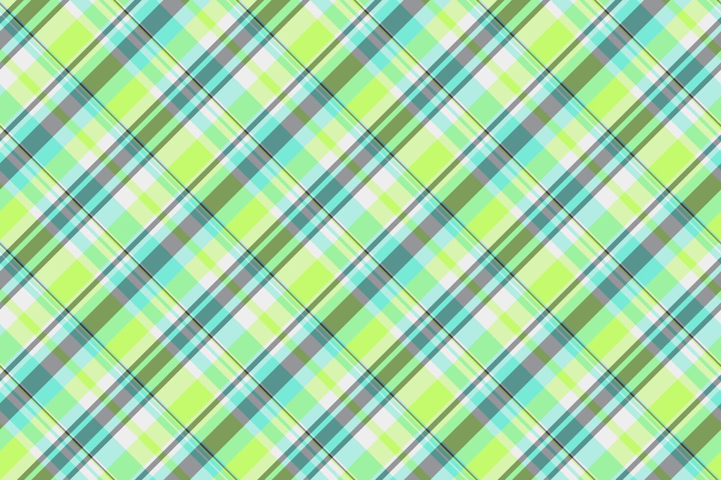 Vibrant diagonal plaid pattern in refreshing pastel shades of lime green, aqua, and gray. Ideal for textile design, website backgrounds, or springsummer themed projects. vector