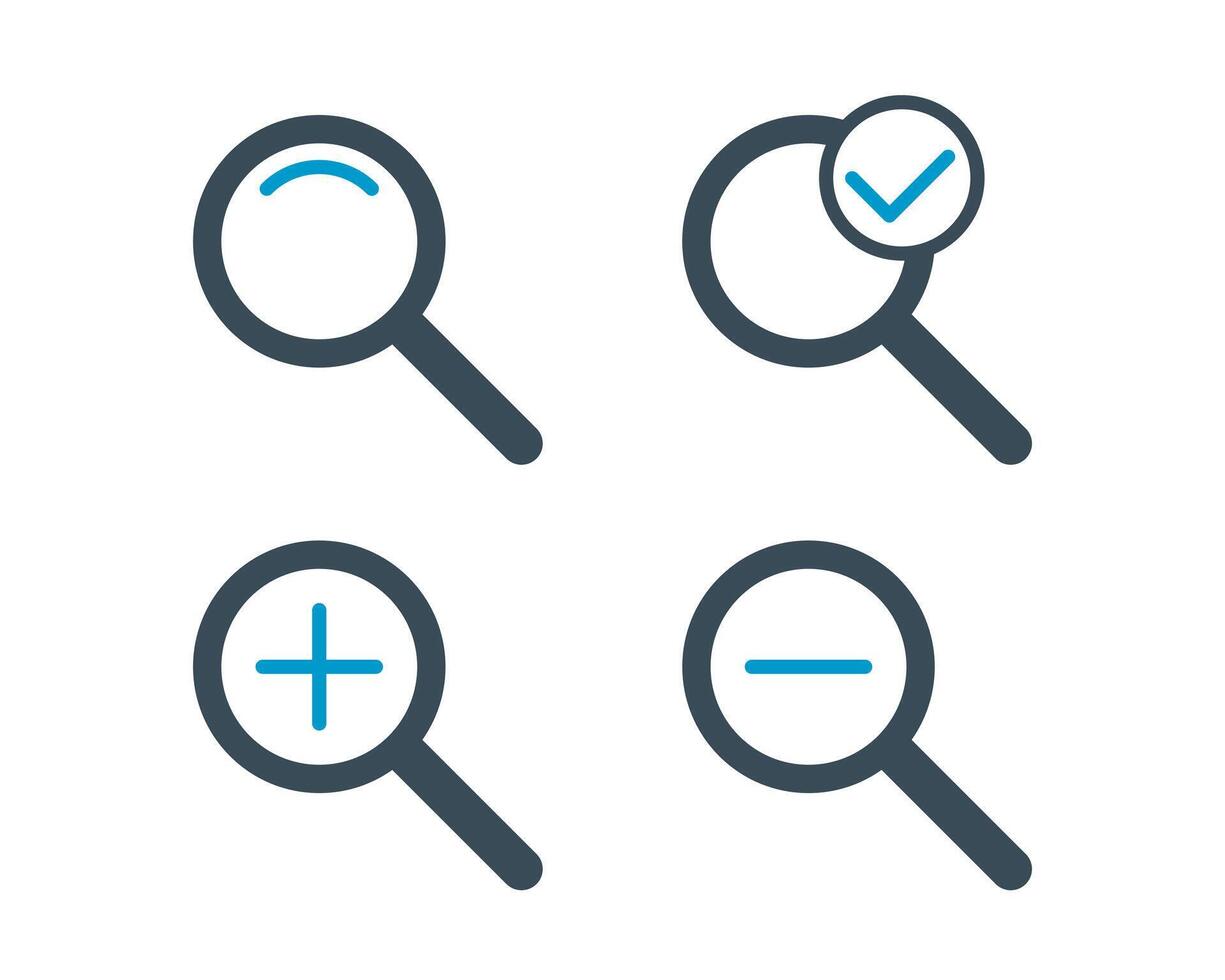 Zoom two color icon set. Search magnifying glass symbol. vector