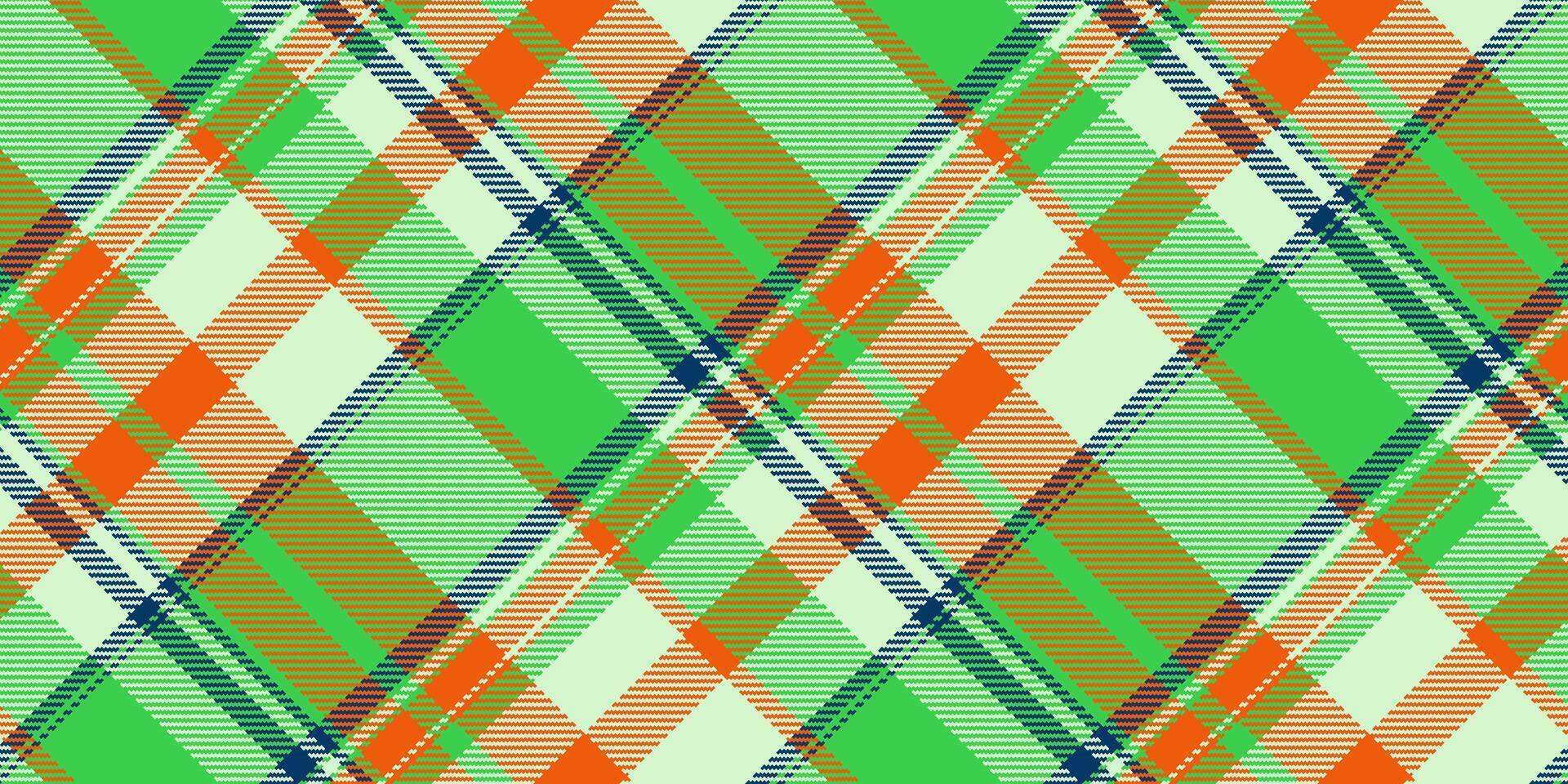Ornate seamless tartan , strong plaid pattern textile. Cool texture fabric check background in green and light colors. vector