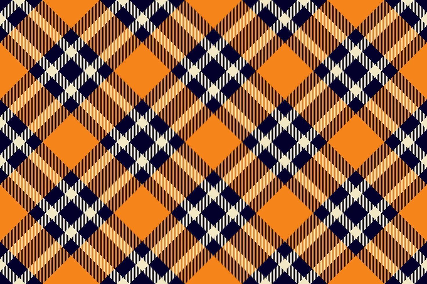 Vibrant orange, brown, and navy plaid pattern. Perfect for fall designs, textile prints, or autumnal backgrounds. vector