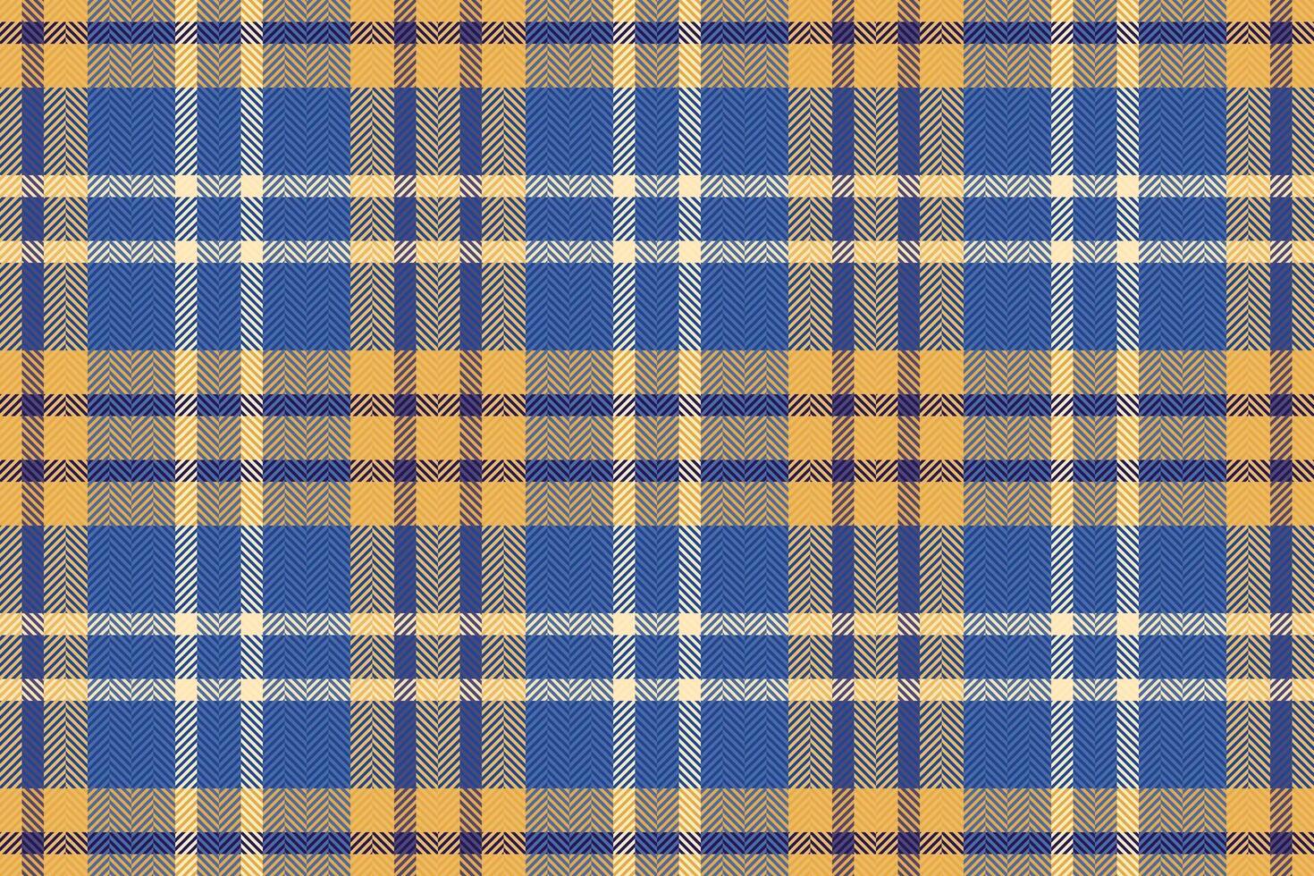 Curved tartan textile background, rustic texture fabric. Group seamless check pattern plaid in blue and amber colors. vector