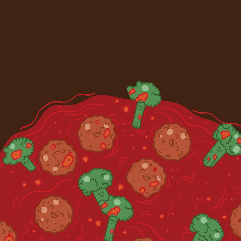 hand drawn illustration of marinated meat balls. Ideal for menus, banners, and social media, it adds a creative and funny touch to your graphics or branding. vector