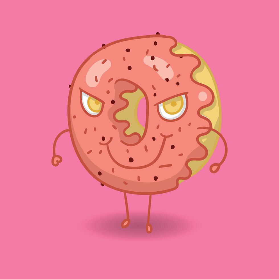 hand drawn doughnut mascot, perfect for both online and print projects. Ideal for menus, banners, and social media, it adds a creative and funny touch to your graphics or branding. vector