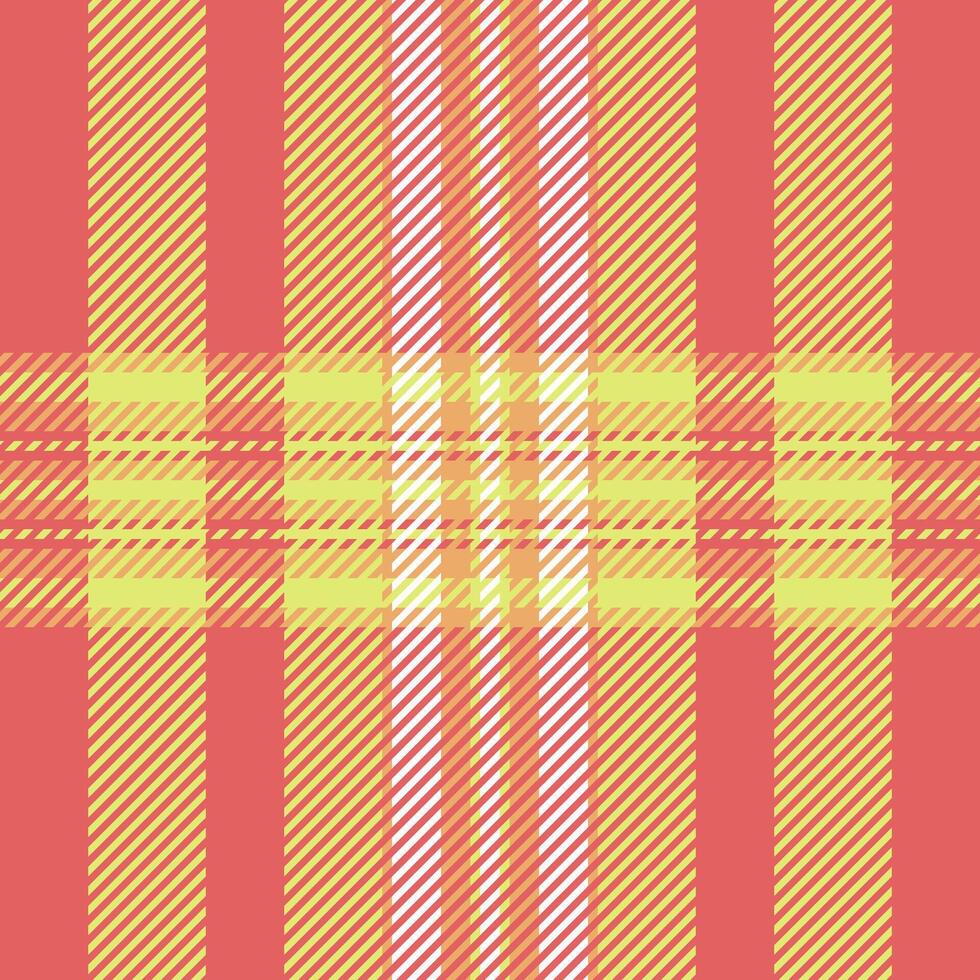 Vibrant coral, yellow, and white plaid pattern. Perfect for textile design, fashion, website backgrounds, or any project needing a cheerful and stylish texture. vector