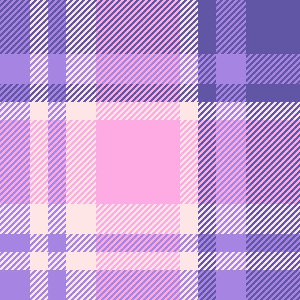 Chic check tartan background, sofa textile seamless pattern. Present texture plaid fabric in violet and pink colors. vector