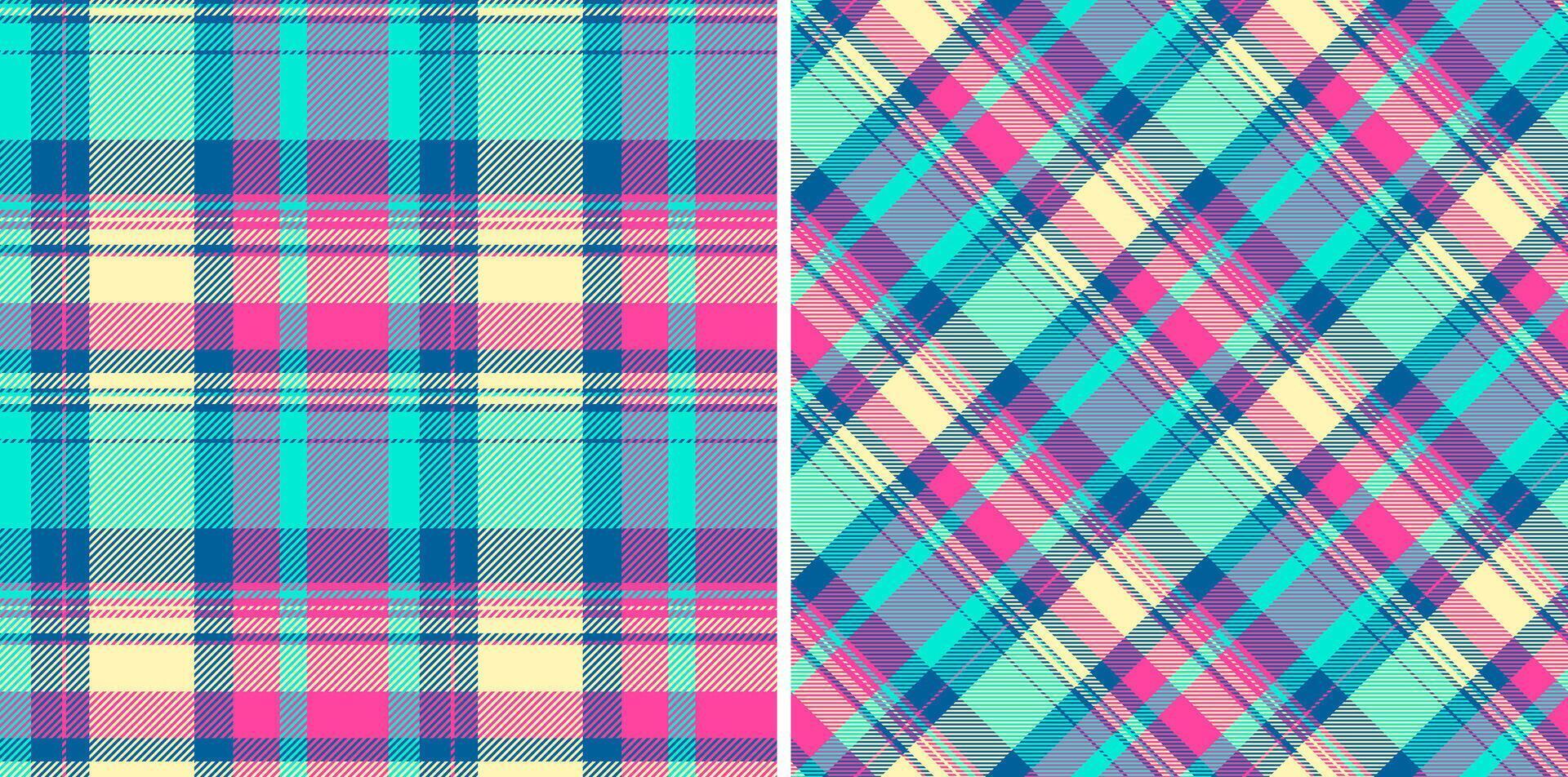 Vibrant pastel plaid patterns, perfect for textile design, fashion, or website backgrounds. Two variations classic horizontal diagonal checks. vector
