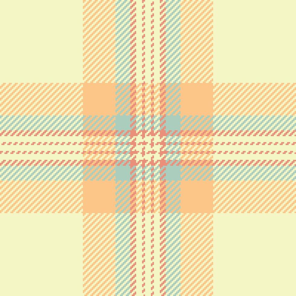 Pastel plaid pattern in peach, beige, and teal. Soft, delicate texture ideal for textiles, backgrounds, or packaging. Evokes feelings of warmth, comfort, and springtime. vector