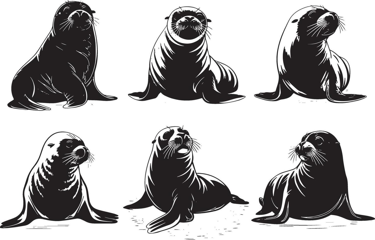 Six Seal Silhouettes vector