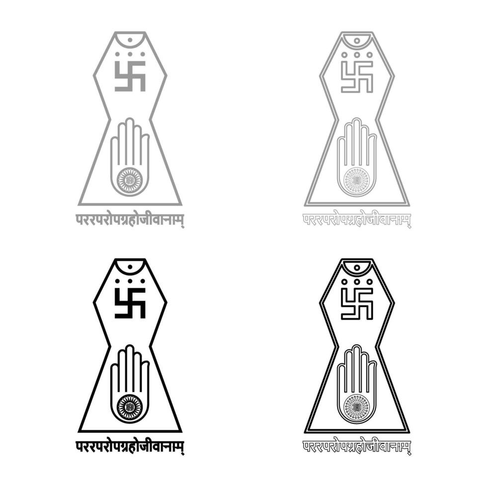 Symbol Jainism emblem Jain Prateek Chihna Hand Akhimsa Ahimsa arm religion Dharma Ahinsa Mahavir Jayanti set icon grey black color solid fill outline contour line thin vector