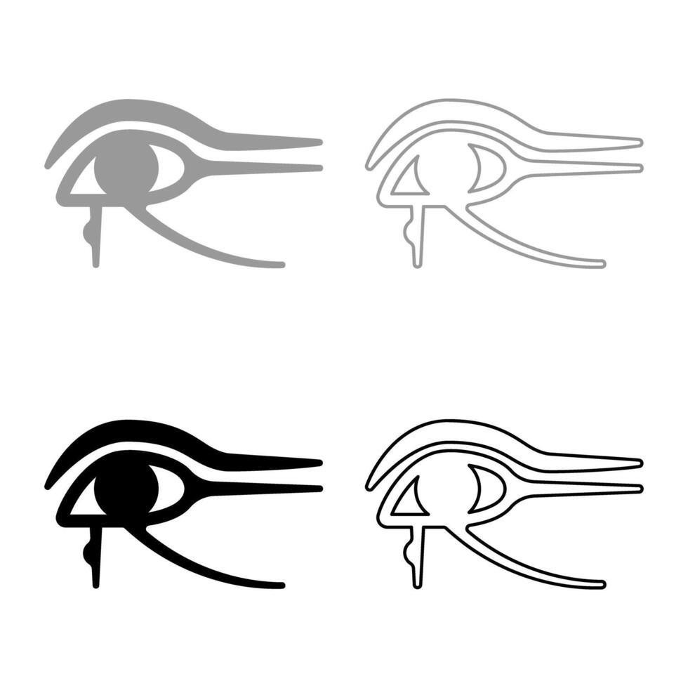 Eye god Horus Egyptian symbol mystical protective amulet of Pharaohs paganism Uadzhat sign Uadzhet set icon grey black color solid fill outline contour line thin style vector