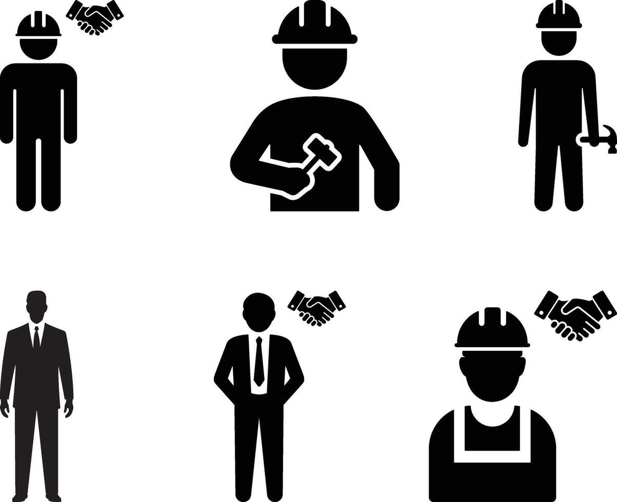 Construction Worker Businessman Partnership Deal Icons Handshake Agreement vector