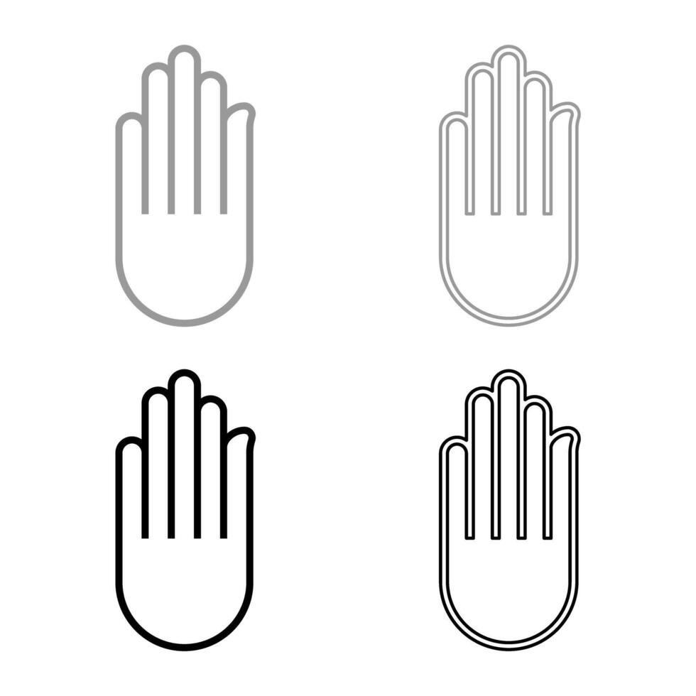 Hand Akhimsa Ahimsa arm Jainism Jain religion symbol Dharma Ahinsa set icon grey black color solid fill outline contour line vector