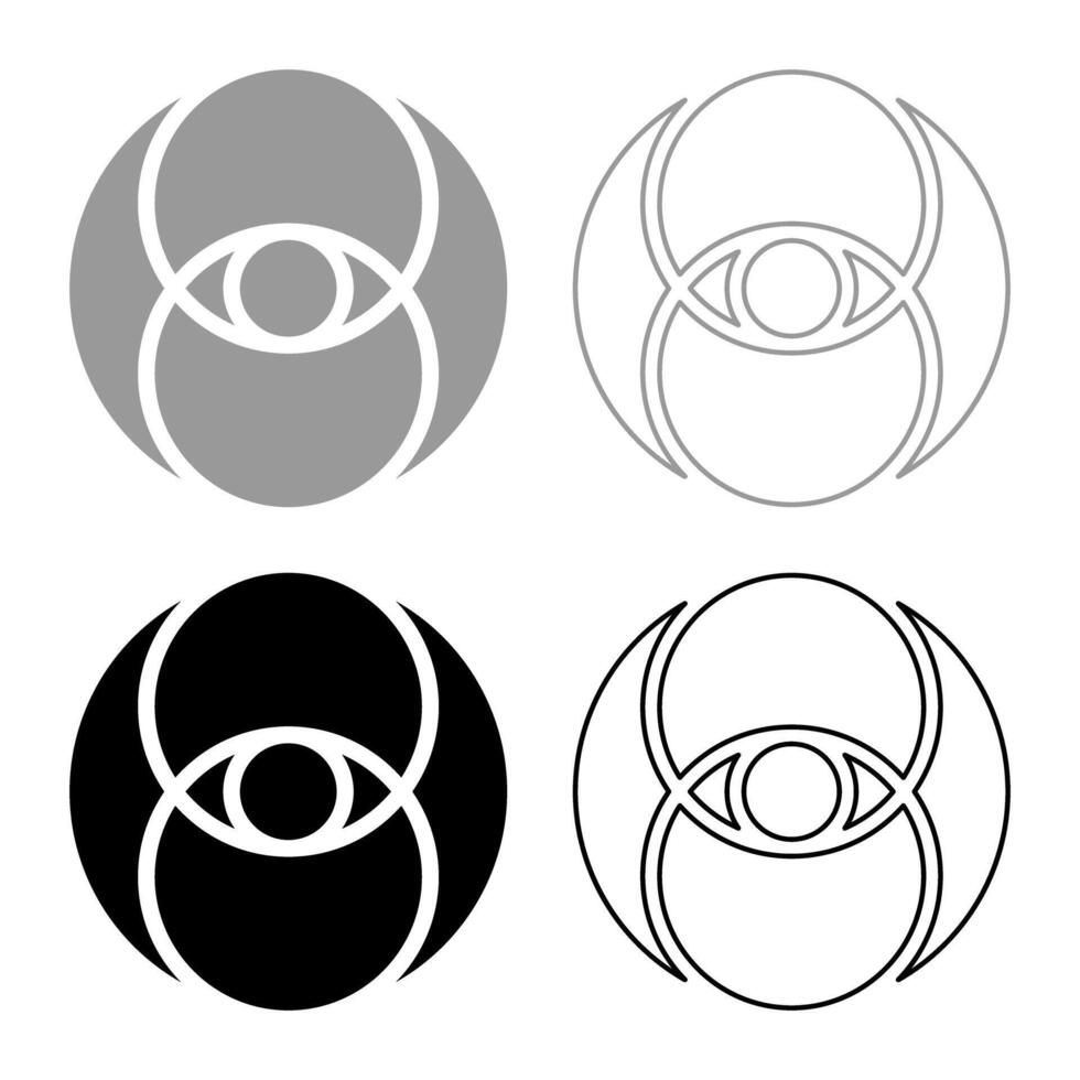 Vesica piscis eye gold sacred geometry symbol set icon grey black color solid fill outline contour line thin vector