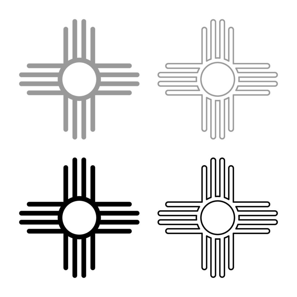 Zia symbol ancient sun emblem element of New Mexico flag set icon grey black color solid fill outline contour line thin style vector