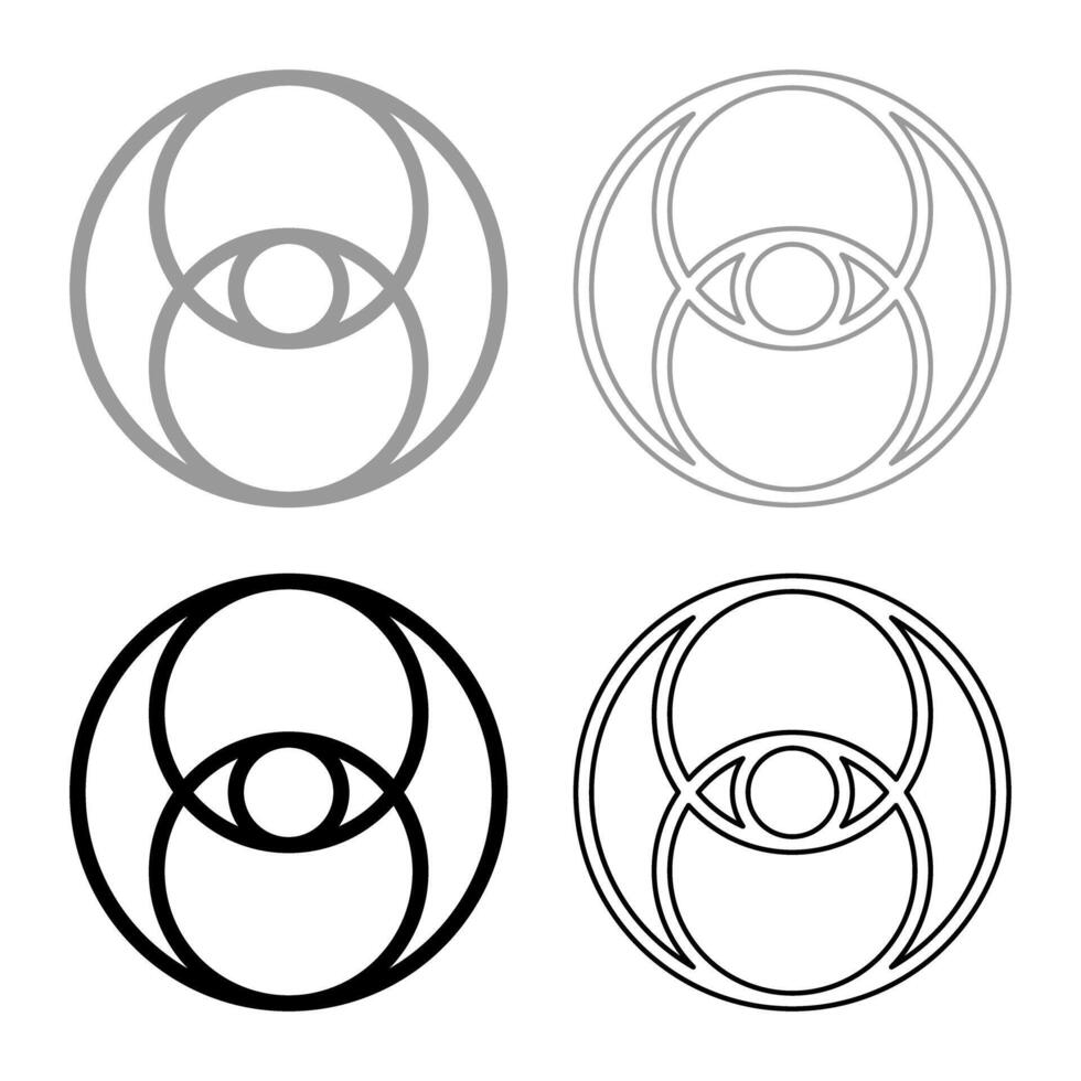 Vesica piscis eye gold sacred geometry symbol set icon grey black color solid fill outline contour line vector