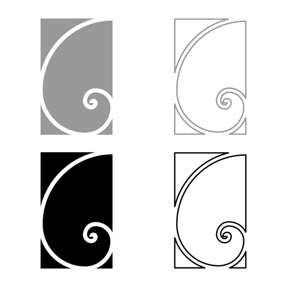 Golden ratio section Sacred geometry symbol ration proportions set icon grey black color solid fill outline contour line thin style vector