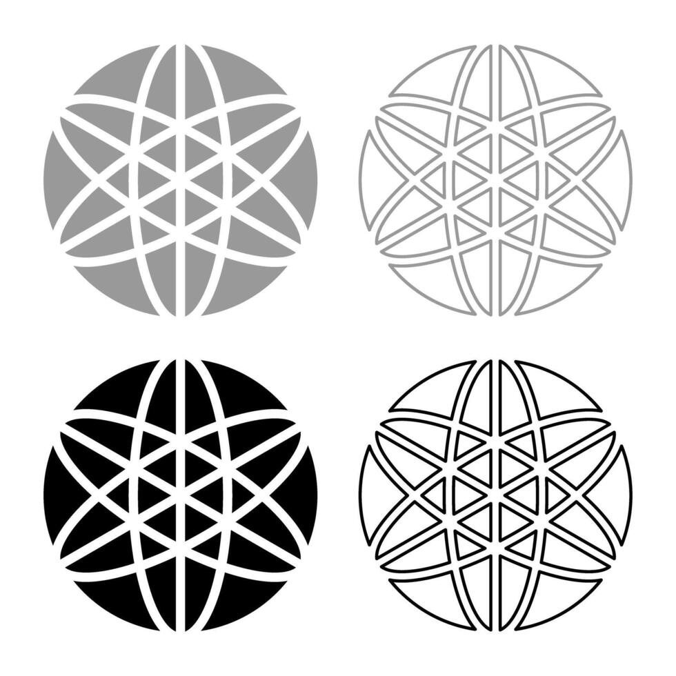 Equilibrium sacred geometry symbol set icon grey black color solid fill outline contour line vector