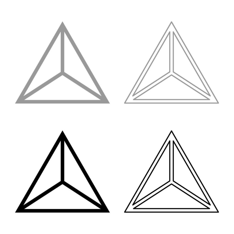 Pyramid shape triangle view from above Sacred geometry set icon grey black color solid fill outline contour line thin vector