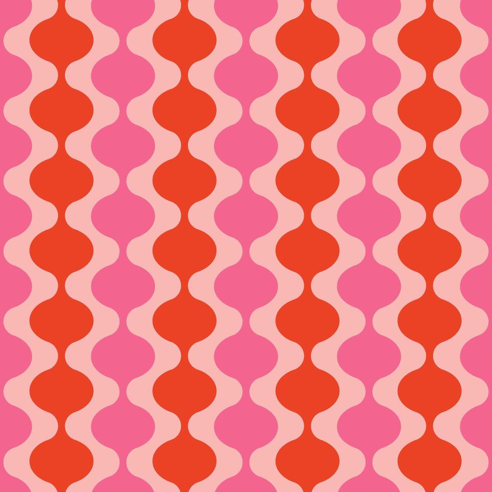 Minimalist seamless pattern in shades of red and pink, inspired by the 60s and 70s. Features smooth, oval vertical shapes. Modern abstract background illustration. vector