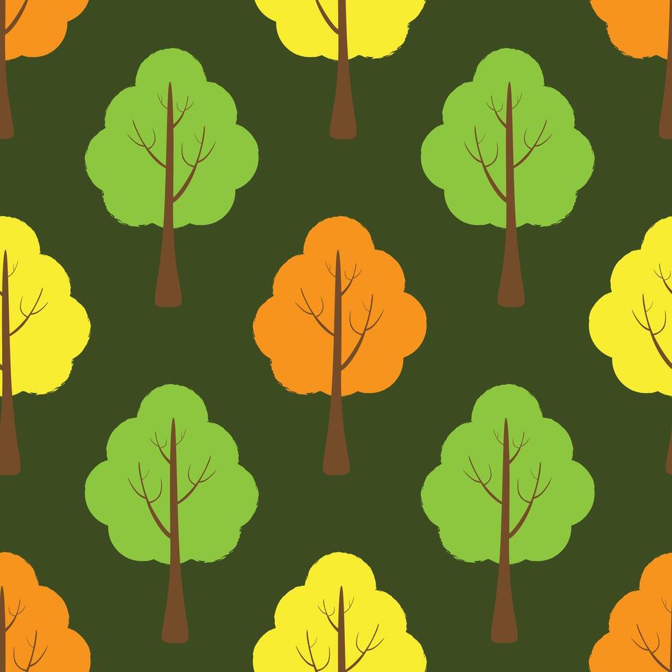 Seamless pattern with colorful trees in green background vector