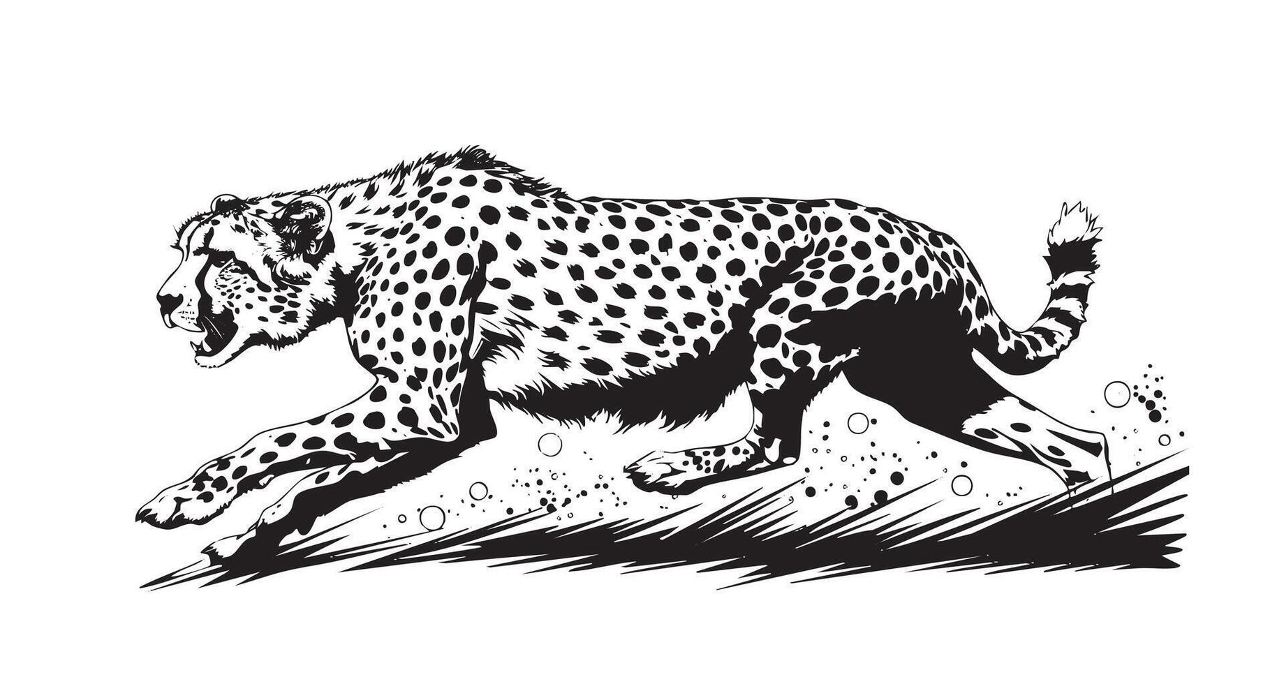 running Cheetah hand-drawn with ink on white background logo vector