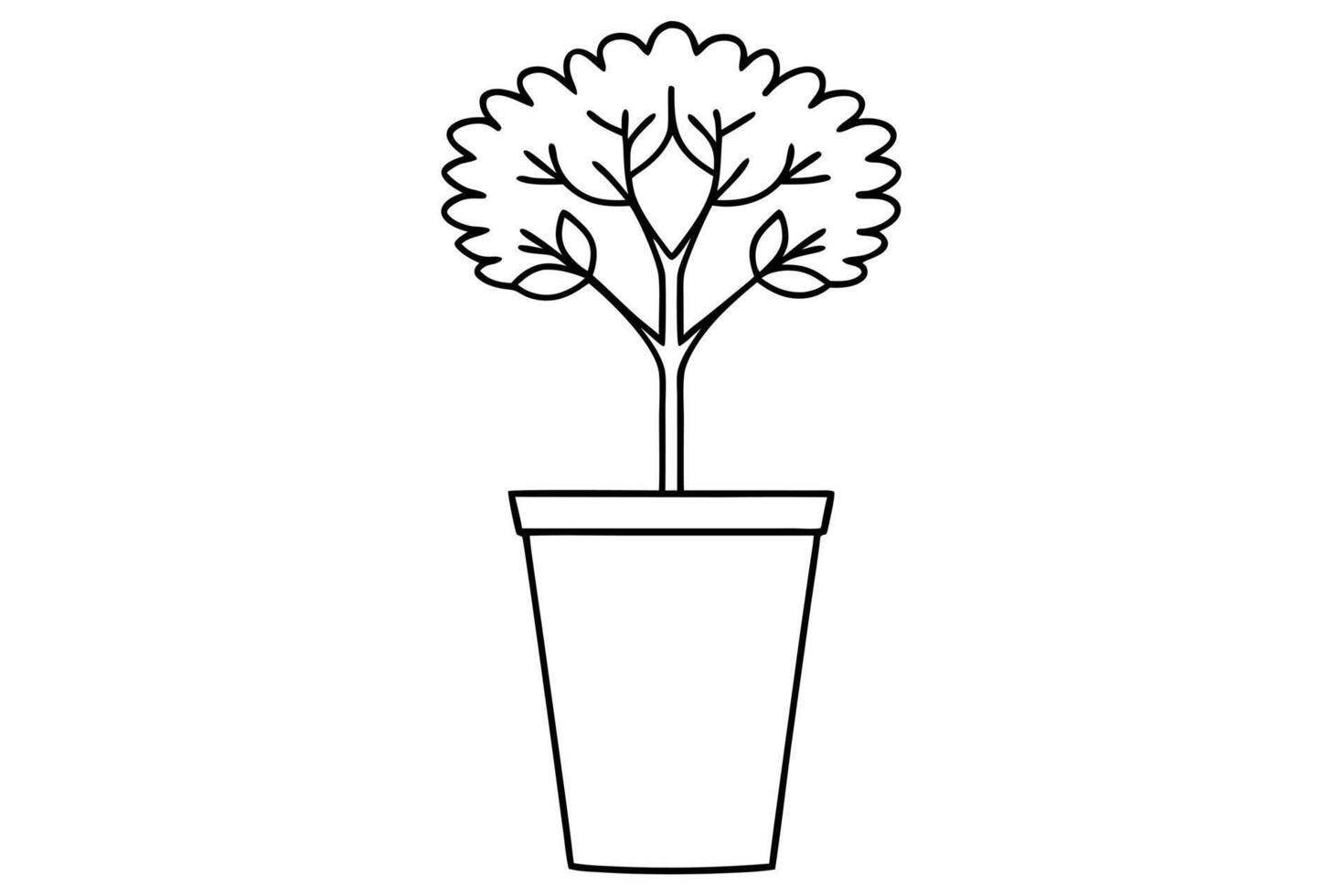 A Simple line art of a bonsai tree in a pot. vector