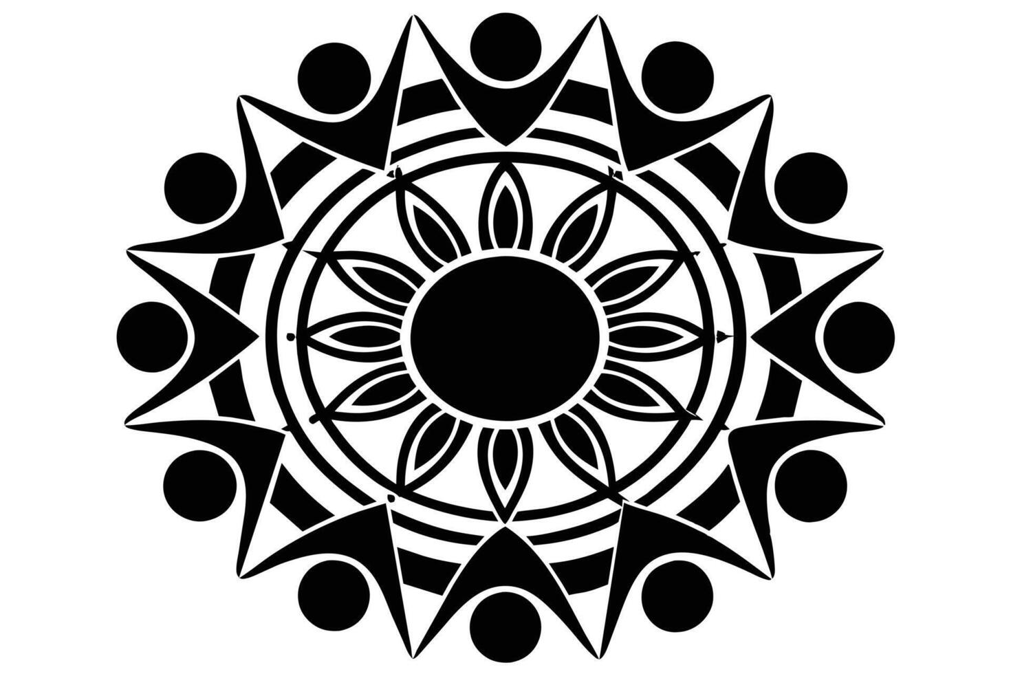Ornate circular design featuring interconnected figures. vector
