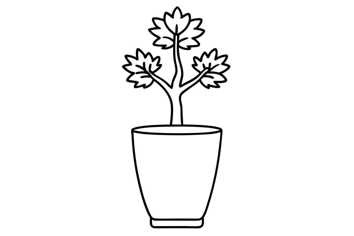 Simple line art of a bonsai tree in a pot. vector