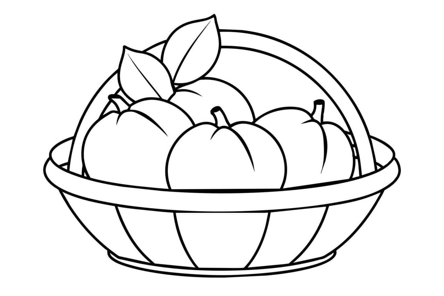 Black and white illustration of a basket of fruit and vegetables. vector