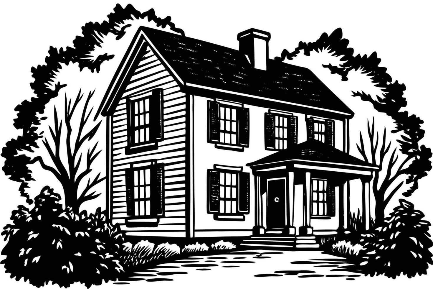 Elegant black and white illustration of a charming home. vector
