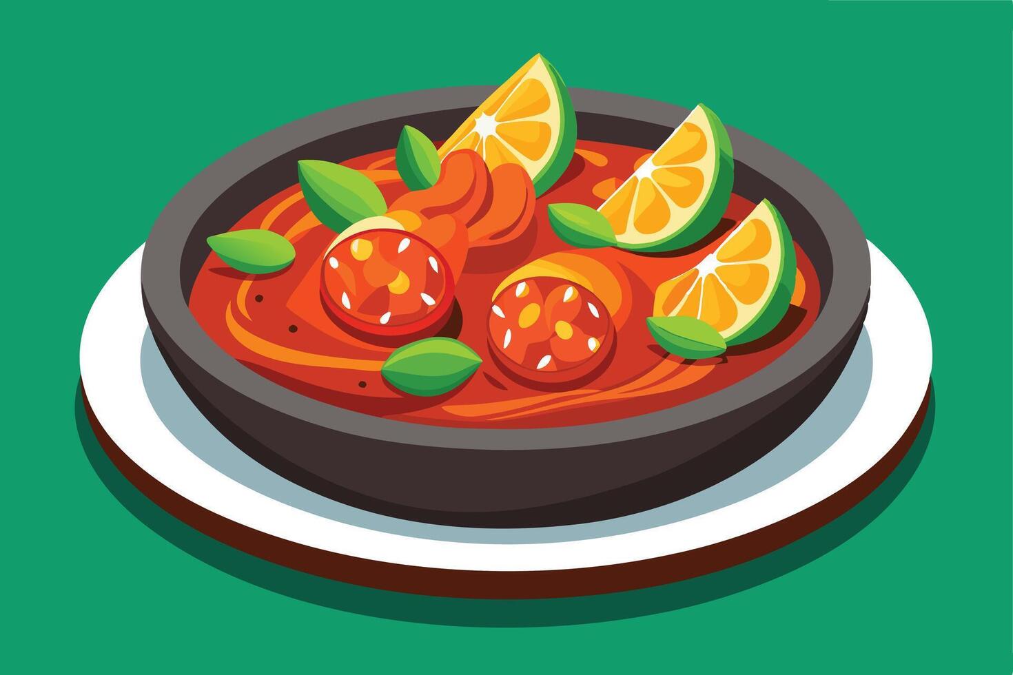 Delicious Seafood Curry Served in a Cast Iron Skillet vector