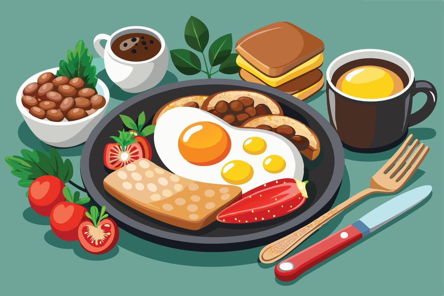 illustration of a delicious and hearty full English breakfast. vector