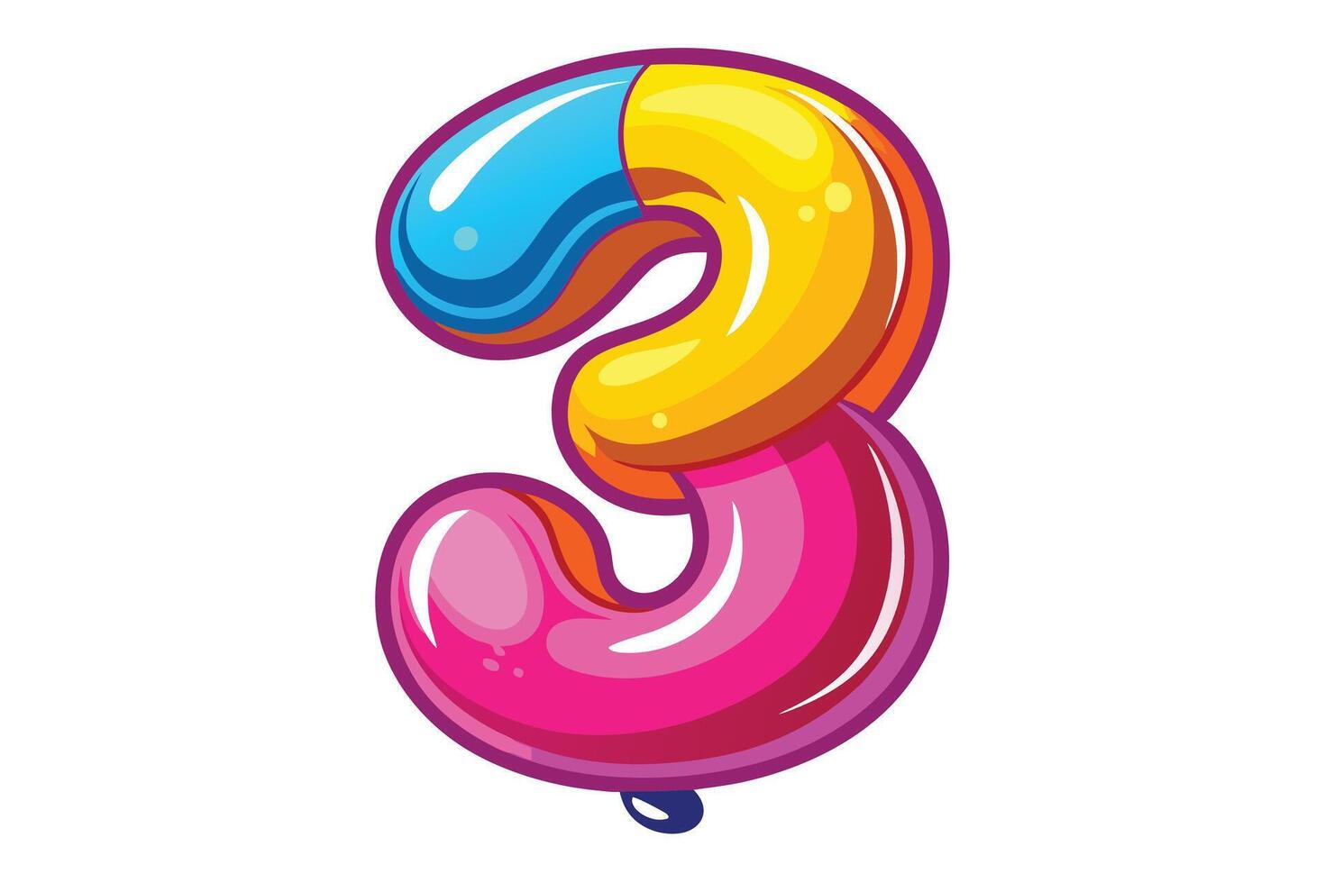 Colorful number 3 graphic design perfect for kids. vector