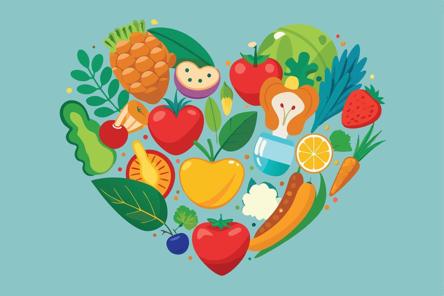 Heart-Shaped Illustration of Various Fruits and Vegetables vector