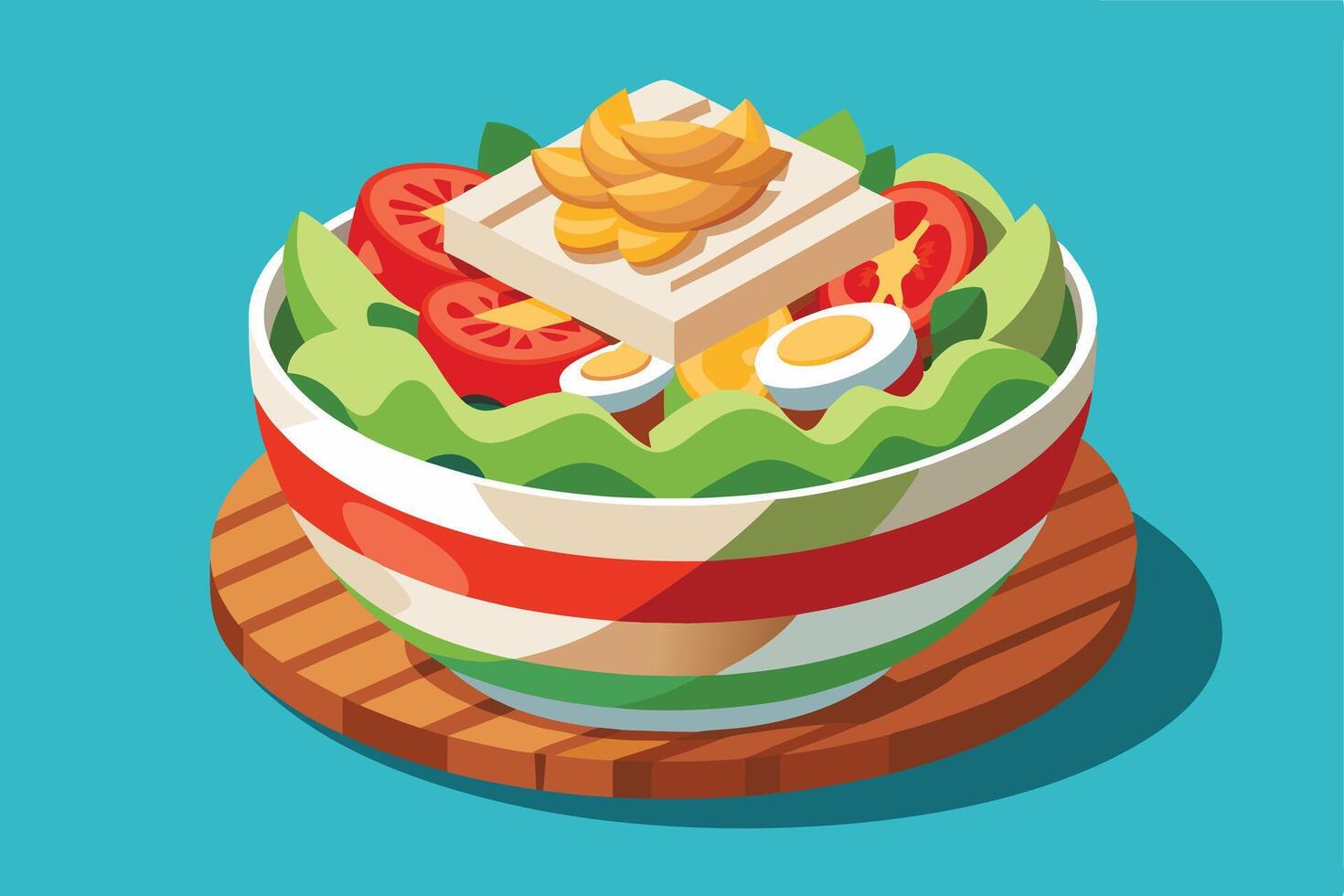 illustration of a healthy salad in a striped bowl. vector
