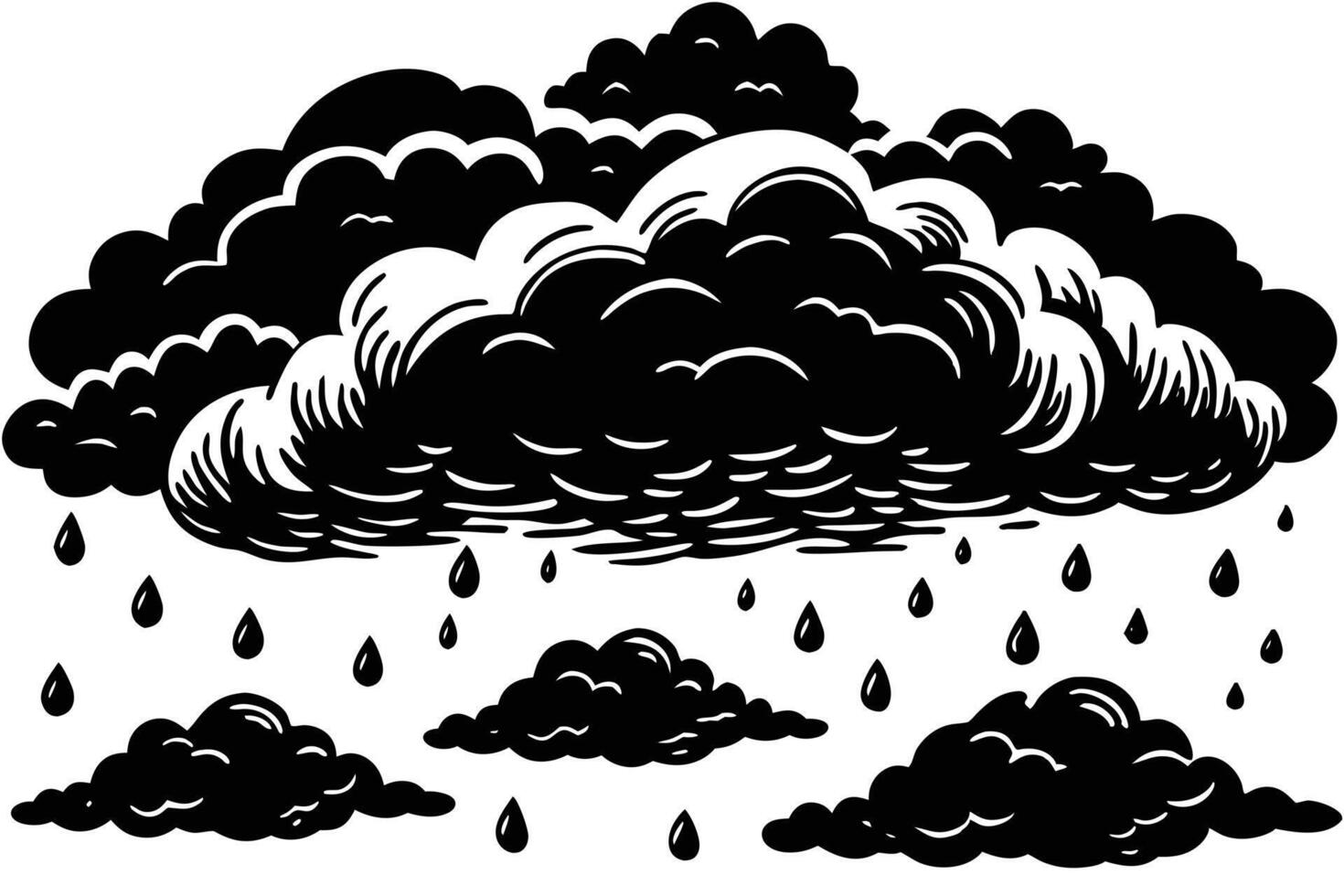 Dramatic black and white illustration of rain clouds. vector