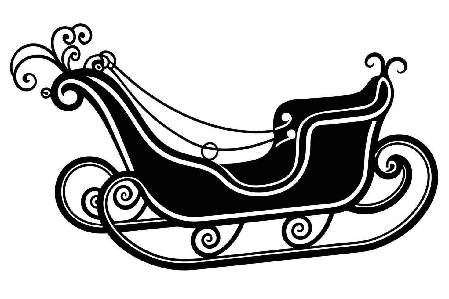 Black and white Santa sleigh illustration. vector