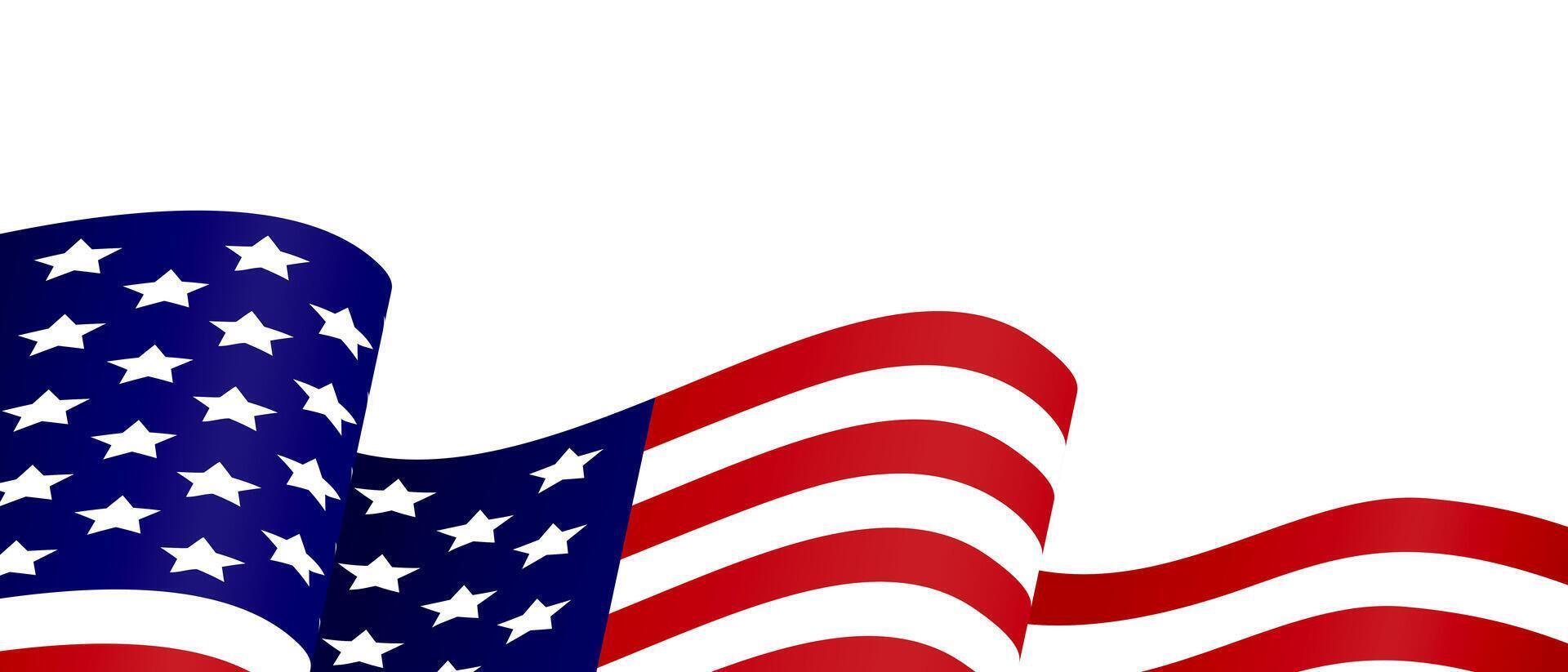 Waving American flag with blue field of white stars and red and white stripes. National symbol of the United States for Independence Day, Memorial Day, and patriotic celebration. vector