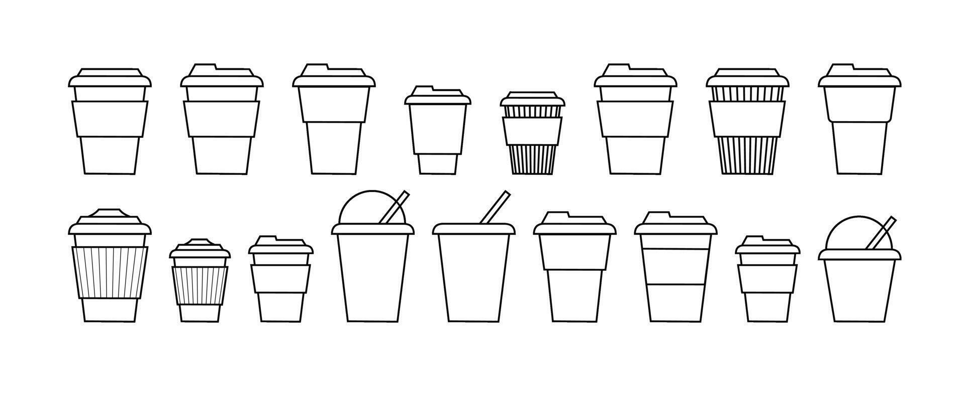 Coffee cup line and flat style. Disposable coffee cup. Coffee paper cup container for hot and cold drink juice tea cocoa. vector