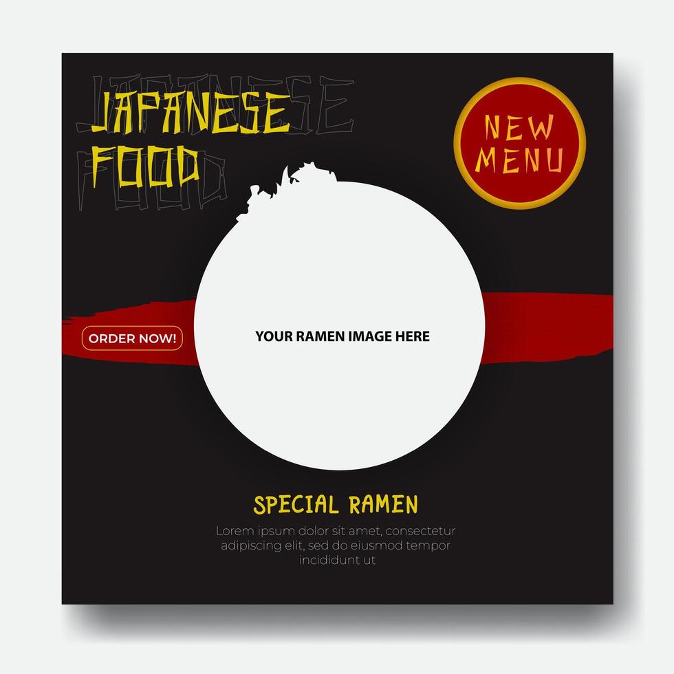 Social media post banner template for japanese food, Simple modern with dynamic shape vector