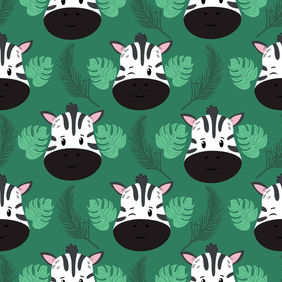 Zebra cartoon green seamless pattern vector