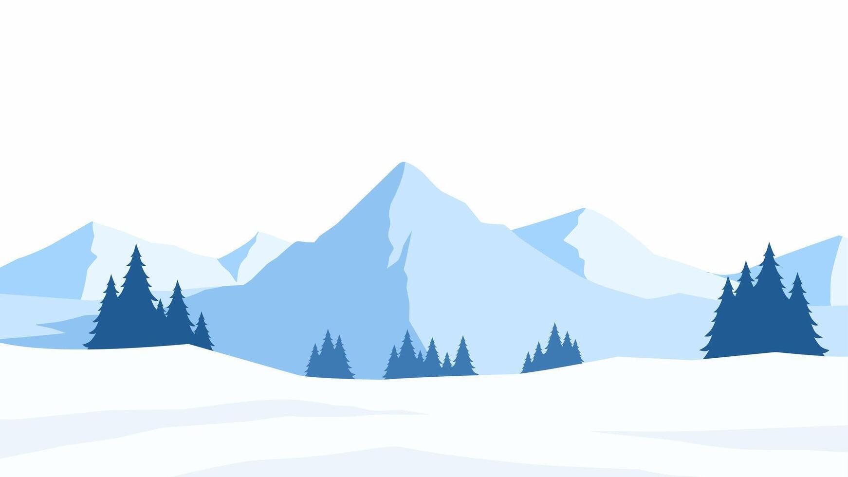 Landscape of snowy mountain scenery. Panoramic view of mountainside with snowy hill and pine trees.Illustration of scenic majestic mountain in winter season vector