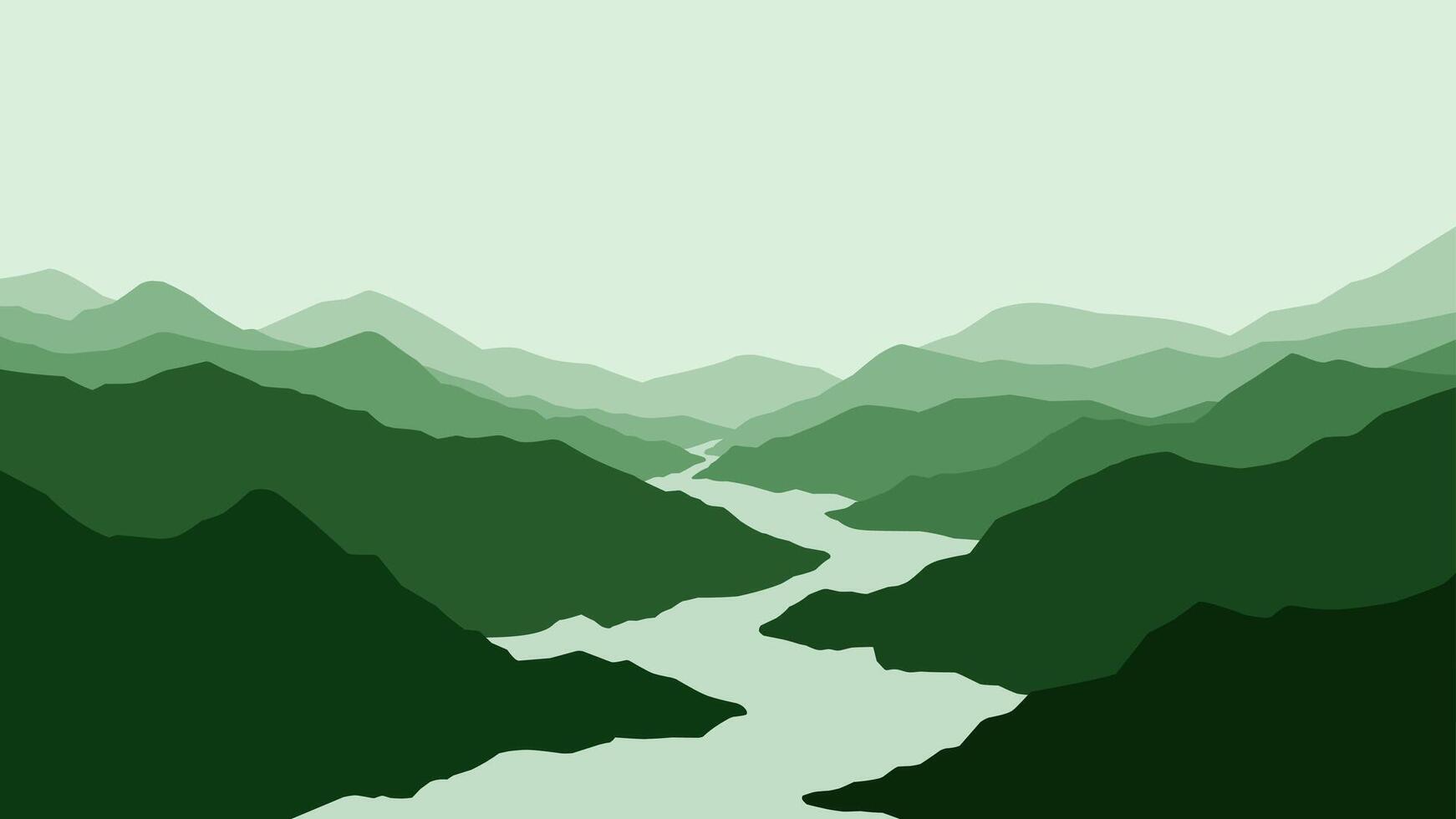 Landscape of a river in mountains scenery. Panoramic view of mountain range with a river flowing through it.Illustration of scenic landscape with river winding between majestic mountain range vector