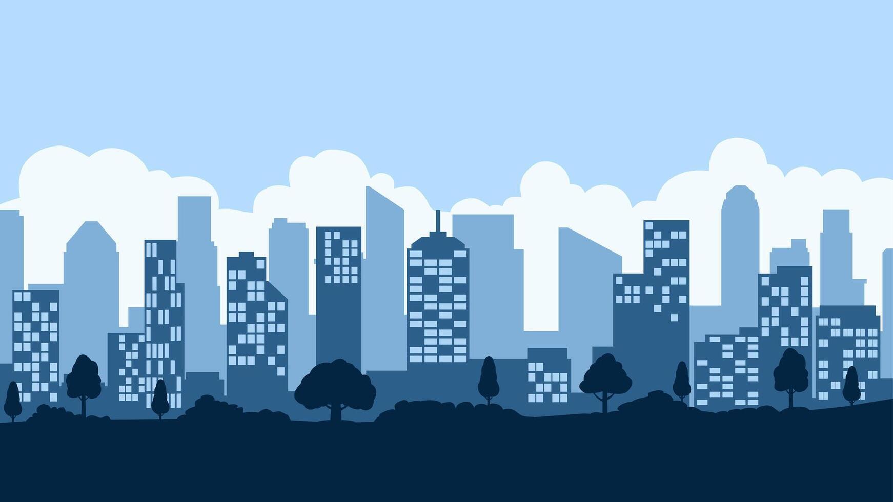 Cityscape of skyline building in the downtown. Scenery of the city landscape with apartment and skyscrapers architecture.Illustration of a scenic cloudscape over the city with office buildings vector
